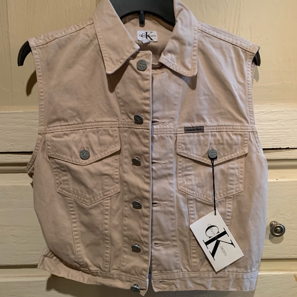 NWT Khaki Denim Safari Vest Calvin Klein